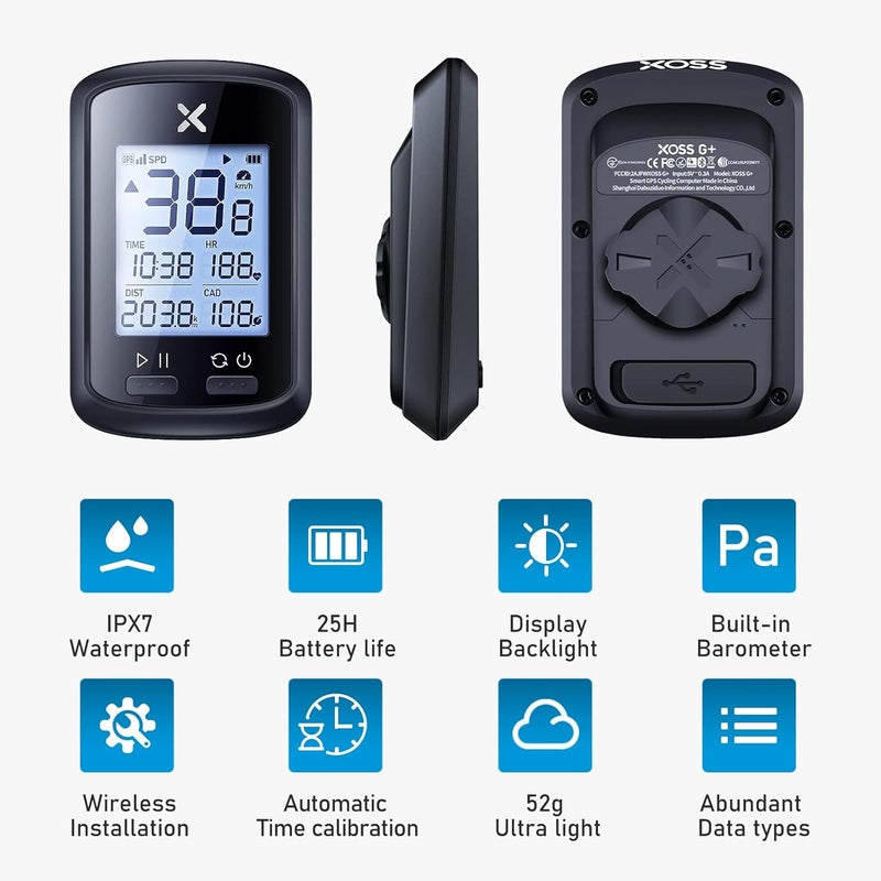 Xoss G+ Wireless Bike Computer, GPS Cycling Speedometer and Odometer with Bluetooth and ANT+, Bicycle Accessories with LCD Display, Waterproof MTB Tracker Fits All Bikes - Image 2